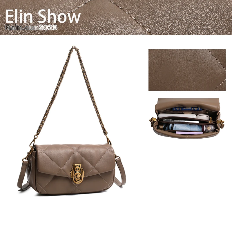 【Elin定制】2025年秋冬新款女包时尚设计单肩包QYX-81665-茶褐色