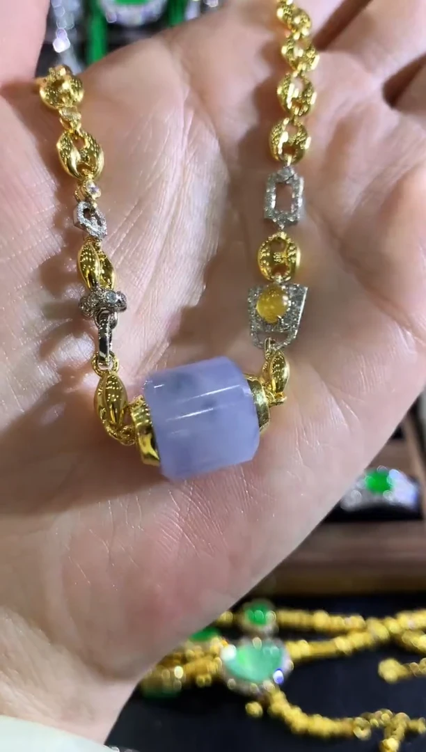 18K金镶嵌手链翡翠夏日珠宝A143