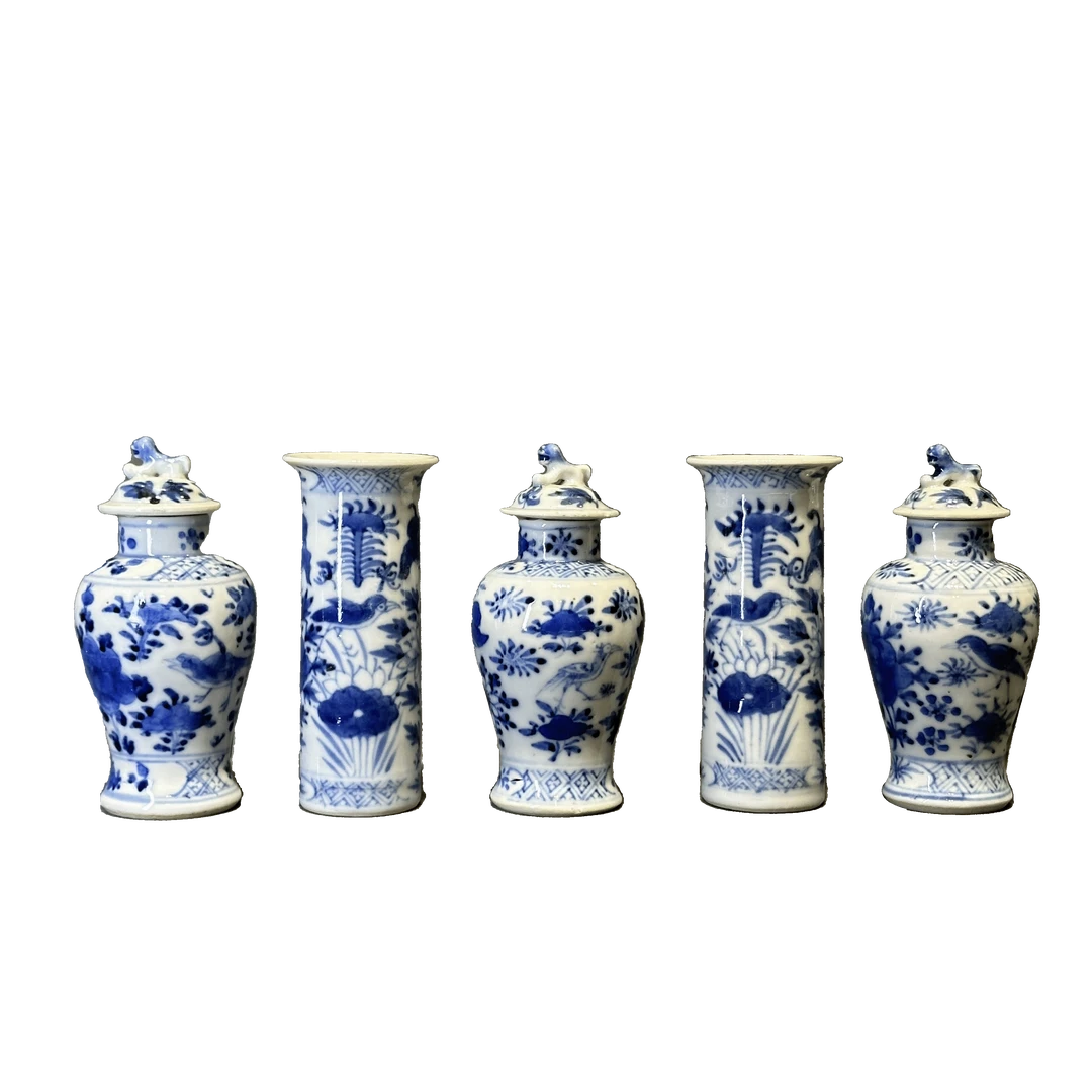 25030438y青花花鸟纹五供一套