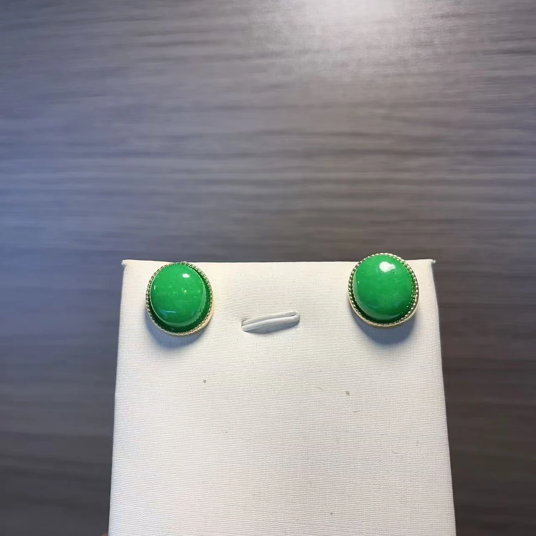 缅料芙蓉翠大蛋面耳坠L0064