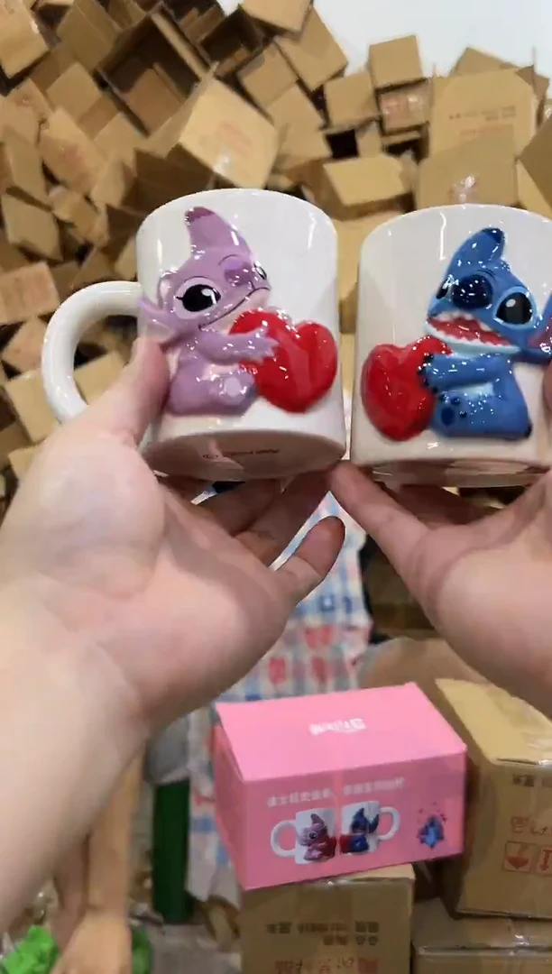 瓷片原盒史迪仔安琪浮雕爱心对杯