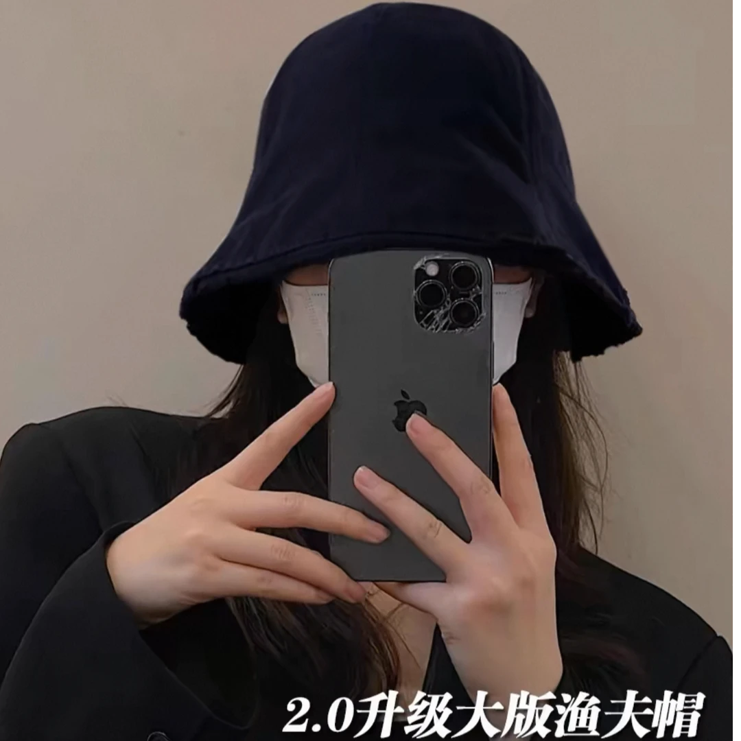【哇喔咿呀】新款大头围渔夫帽大码遮脸小众毛边圆脸素颜盆帽水桶帽