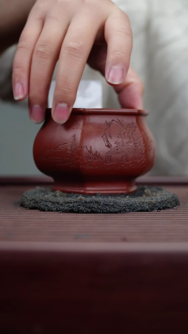 茶杯紫砂微瑕紫砂山水六方