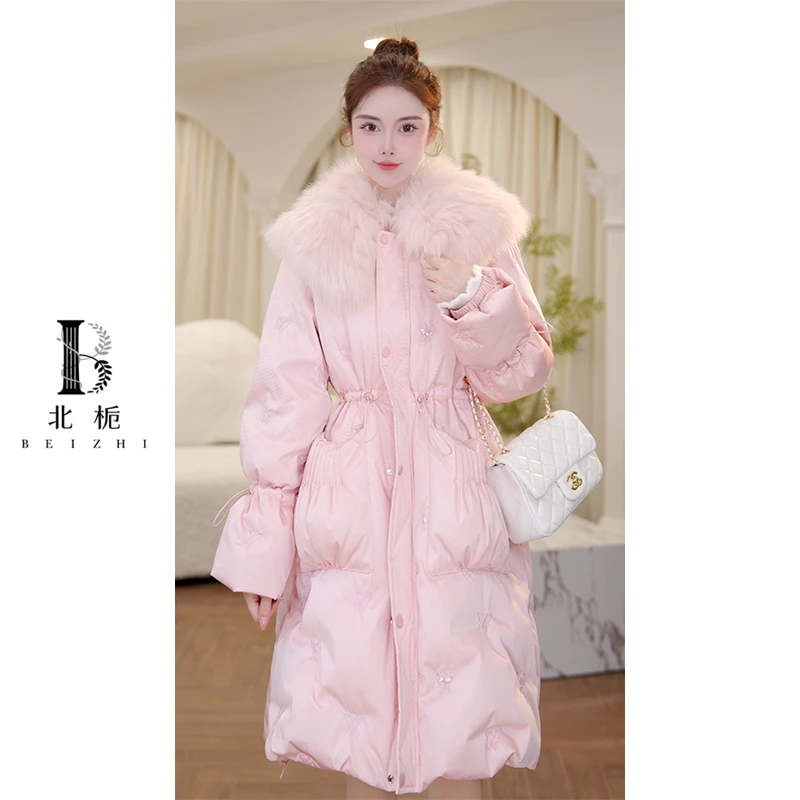 【北栀】【羽绒蝴蝶飞长】重工蝴蝶镶钻披肩狐狸毛领羽绒服813933