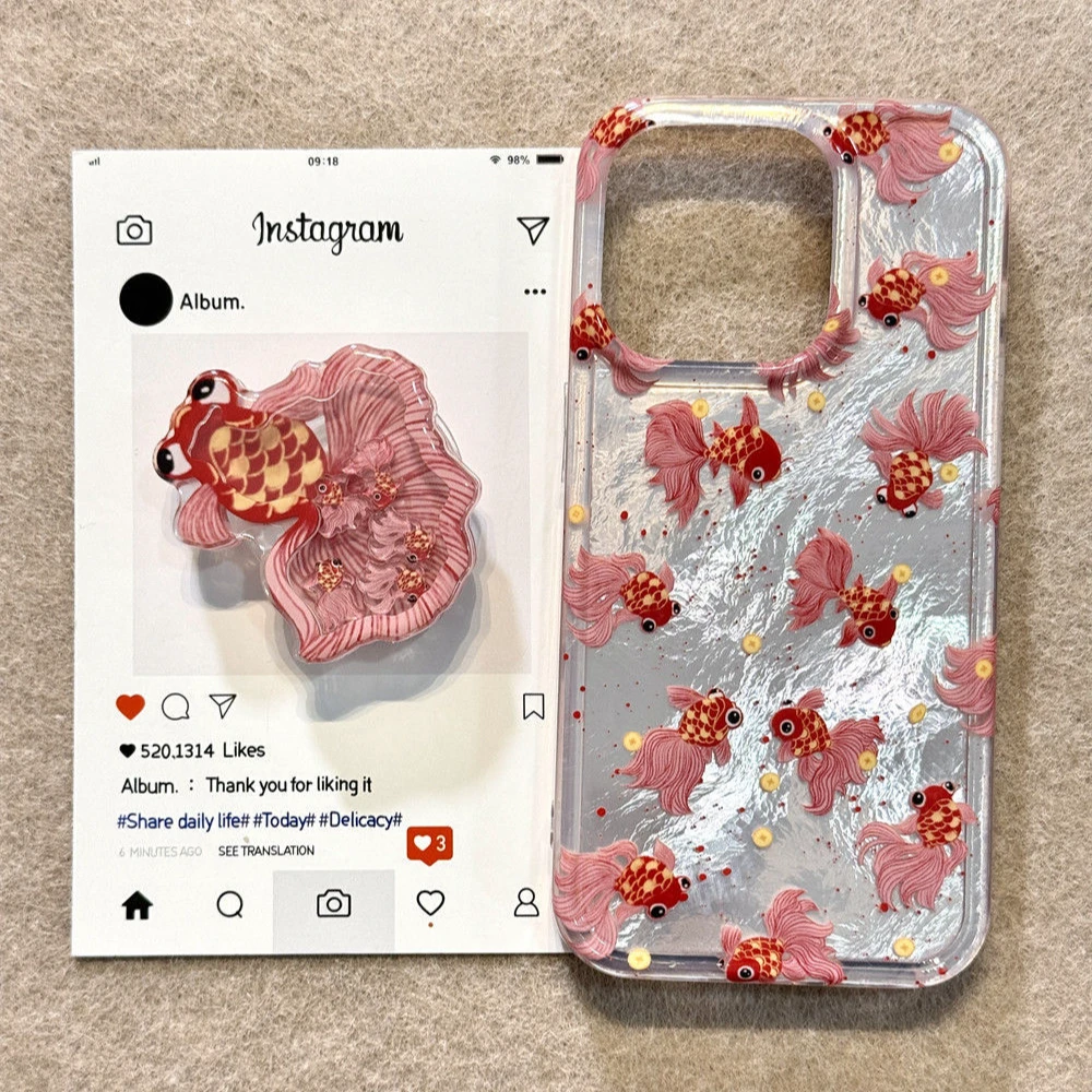 新中式红色锦鲤苹果适用16promax金鱼iphone15/14支架13新年国风