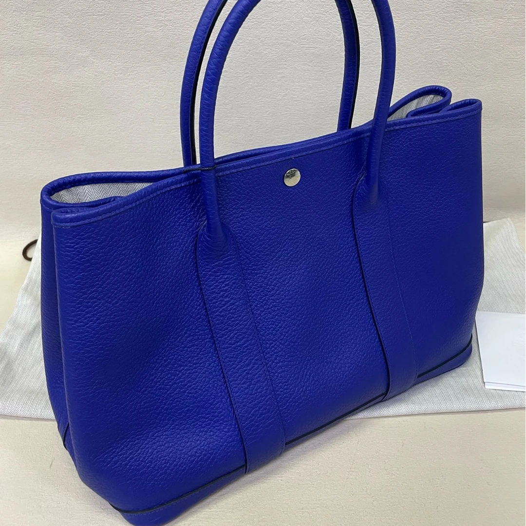 99新 Hermes/爱马仕 花园36电光蓝色银扣tc皮A手提包8273031