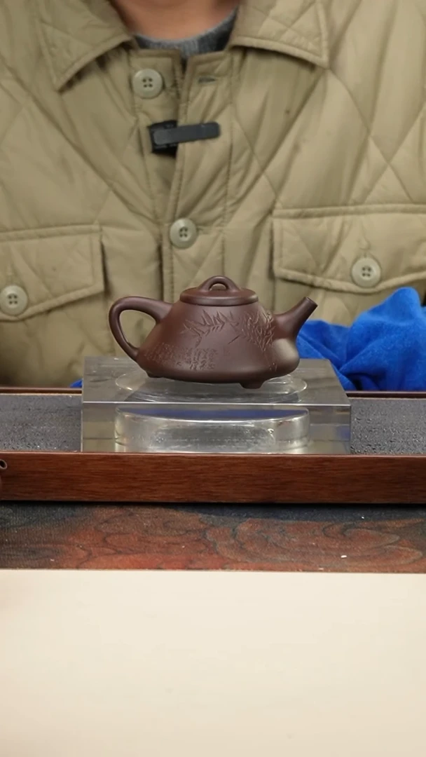 茶壶紫砂 子冶石瓢 深井紫泥 150cc 刻绘