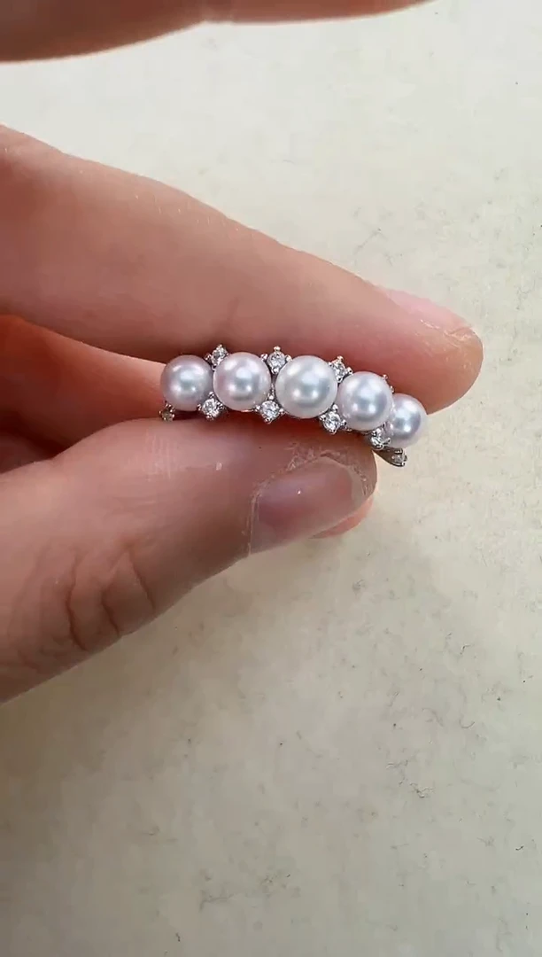 【闪购商品】淡水珍珠戒指银S925镶嵌五珠排戒指