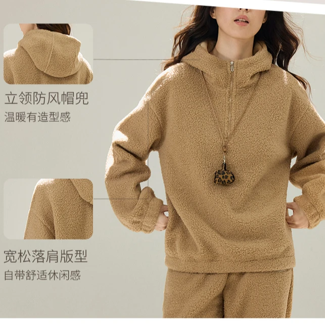 【加厚摇粒绒】SPLAN 半拉链保暖舒适宽松连帽长袖运动卫衣25152