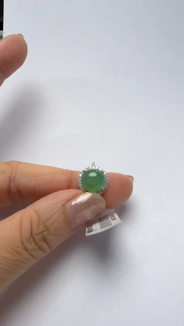 翡翠戒指银S925镶嵌925银镶缅甸A货翡翠戒指