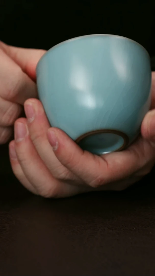 其他精品天蓝釉风水釭杯80