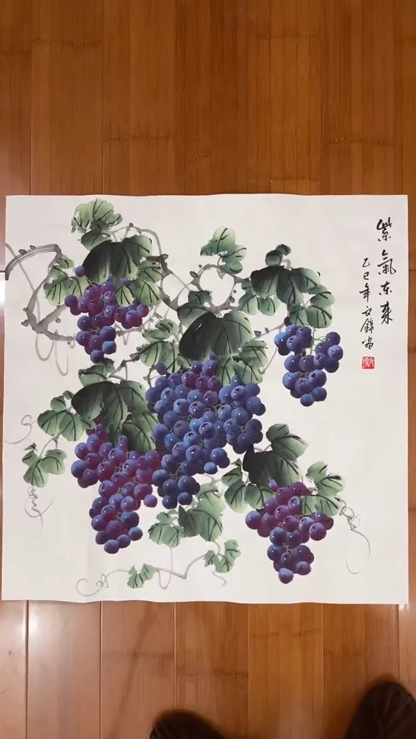 国画【福利，纯手工手绘】张文锦葡萄68*68厘米