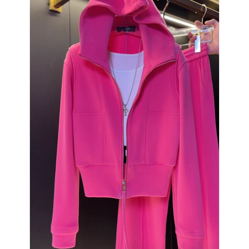 高级感洋气纯色修身卫衣连帽外套女2025秋冬新款短款百搭显瘦上衣