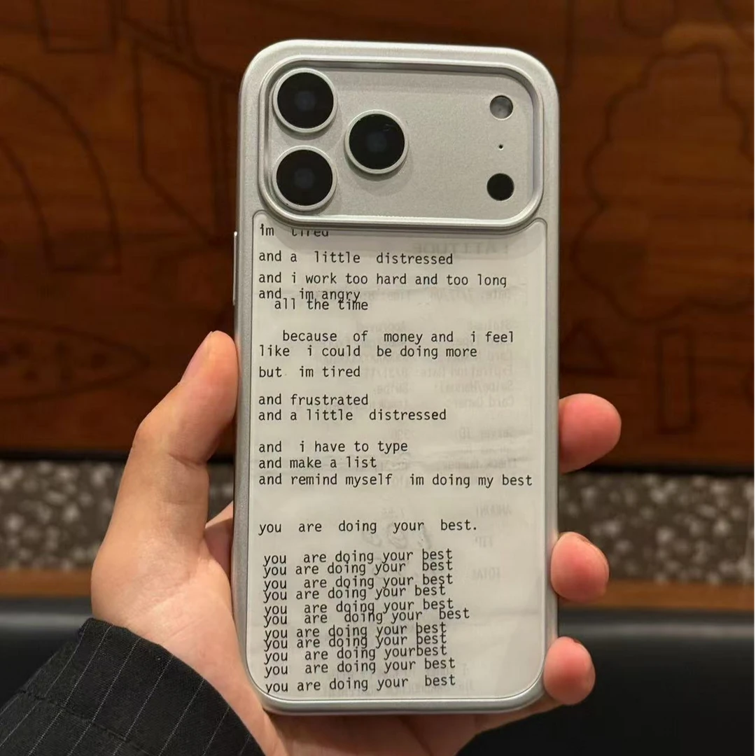 银边玻璃ins白底满屏黑英文适用iPhone17promax手机壳苹果16/1514