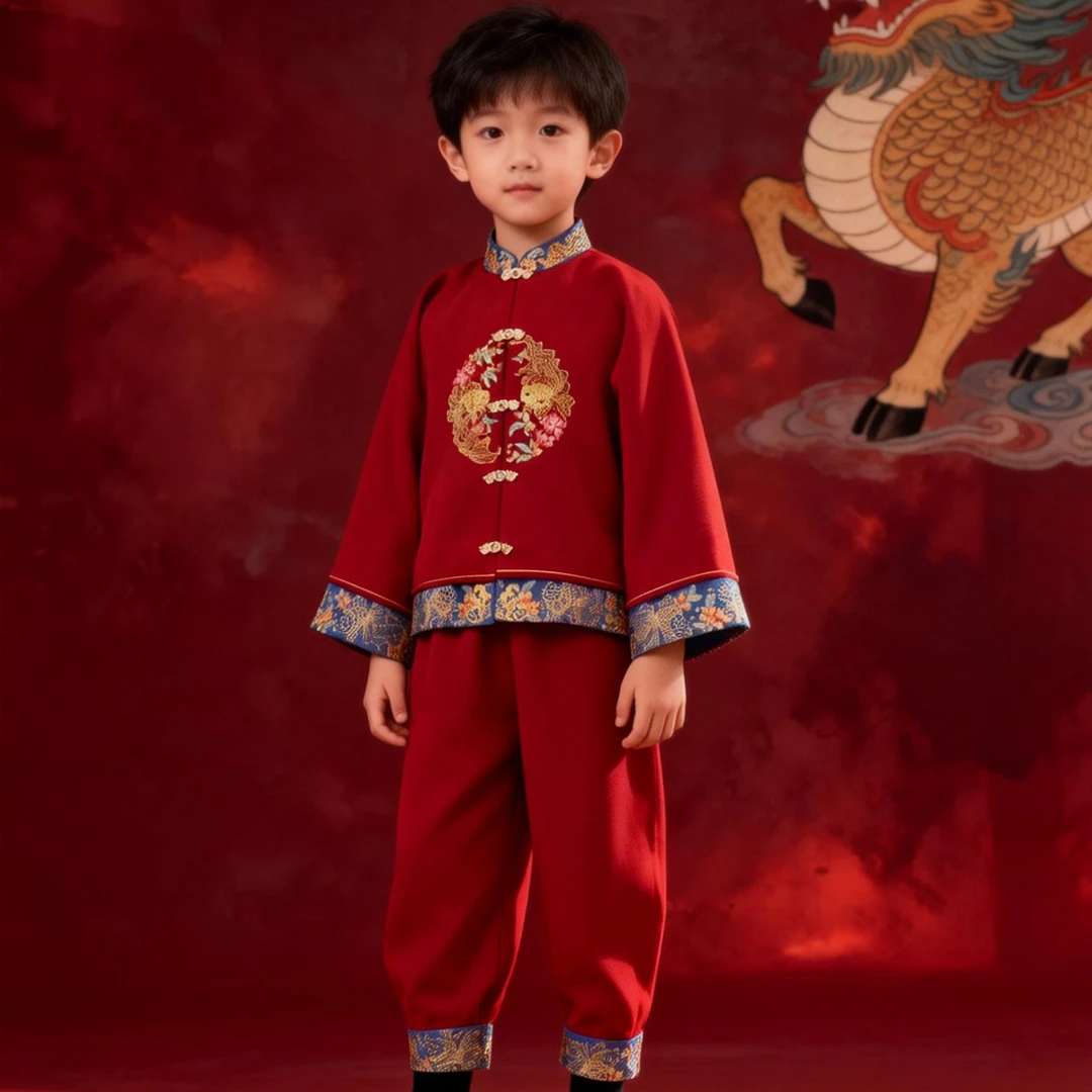 禧寤 2026《游》系列中式盘金绣男童套装「映岁」