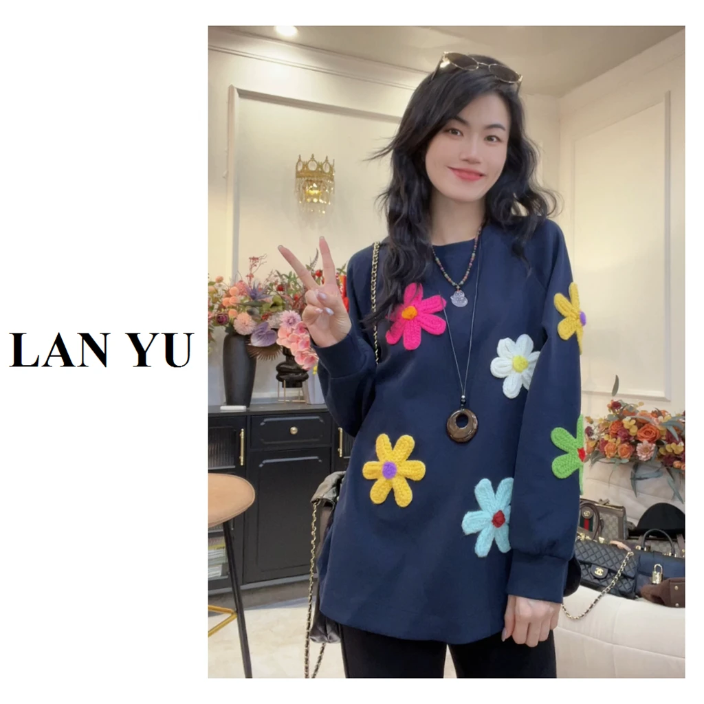 【花花世界】秋冬新款立体针织勾花上衣小众设计感花朵百搭卫衣