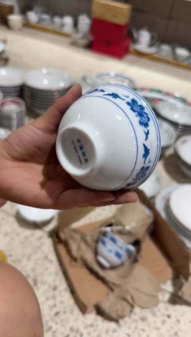 摆件蓝海棠茶碗9厘米微瑕请慎拍