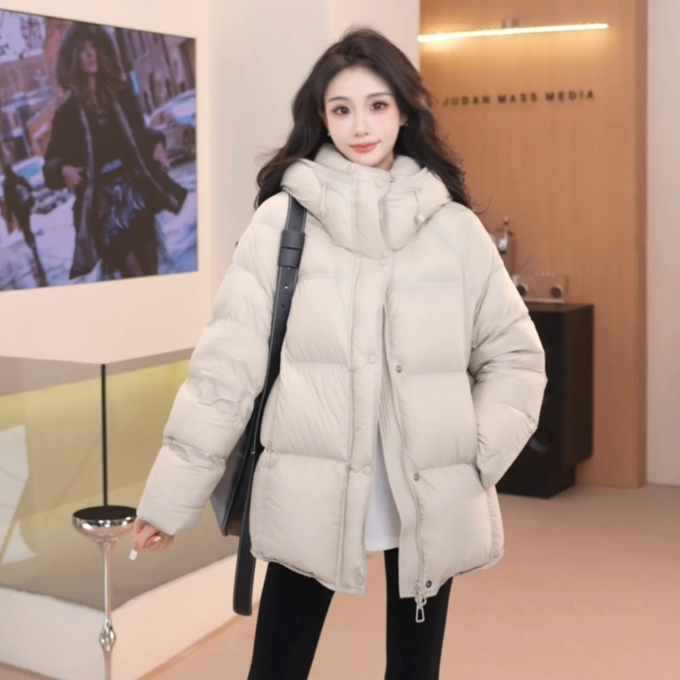 Basic House/百家好YL2024年冬季新款时尚百搭保暖短款连帽羽绒服