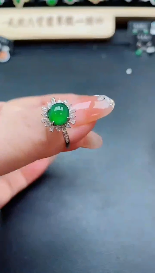 银S925镶嵌戒指翡翠1