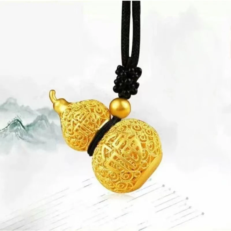 铜合金项链 黑绳福字葫芦吊坠高级感女士简约时尚项链女轻奢