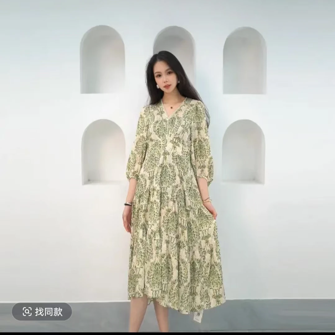 连衣裙碎花显瘦气质长袖时尚夏季印花提花42