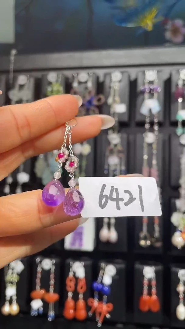 银S925镶嵌耳饰紫晶喜欢拍