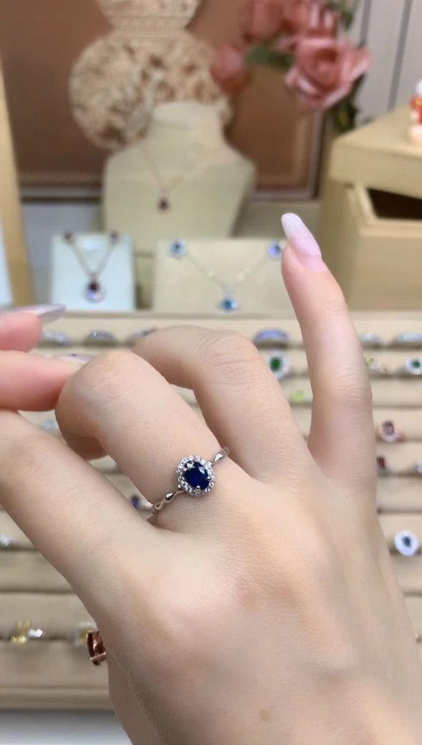 戒指蓝宝石银S925镶嵌蓝宝石