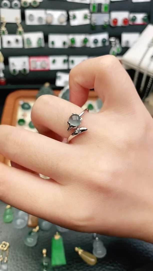 翡翠戒指银S925镶嵌戒指