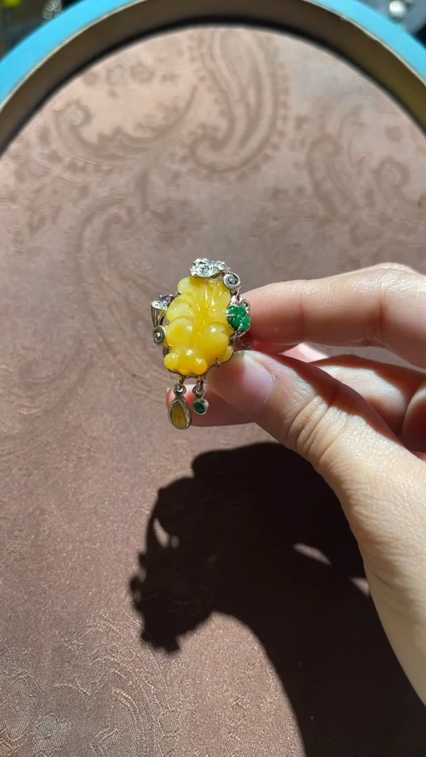 银S925镶嵌戒指翡翠红翡绿翠