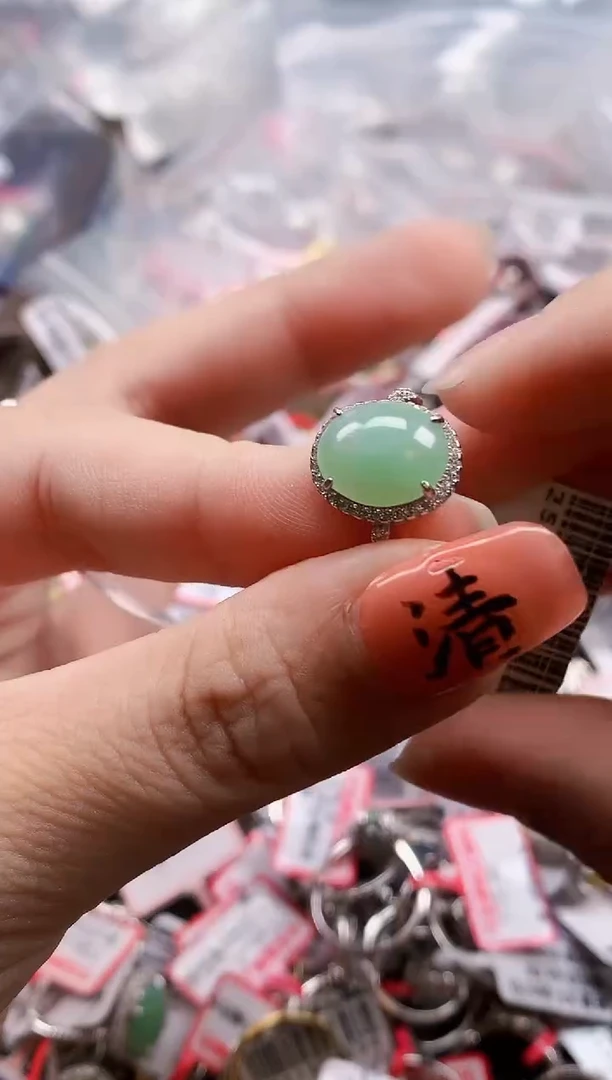 银S925镶嵌戒指翡翠天然A货缅甸翡翠