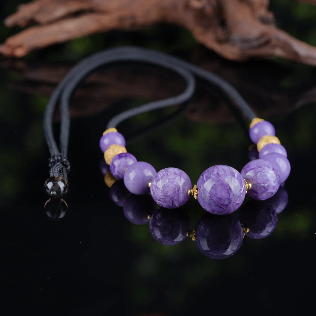 天然紫龙晶14m+圆珠项链