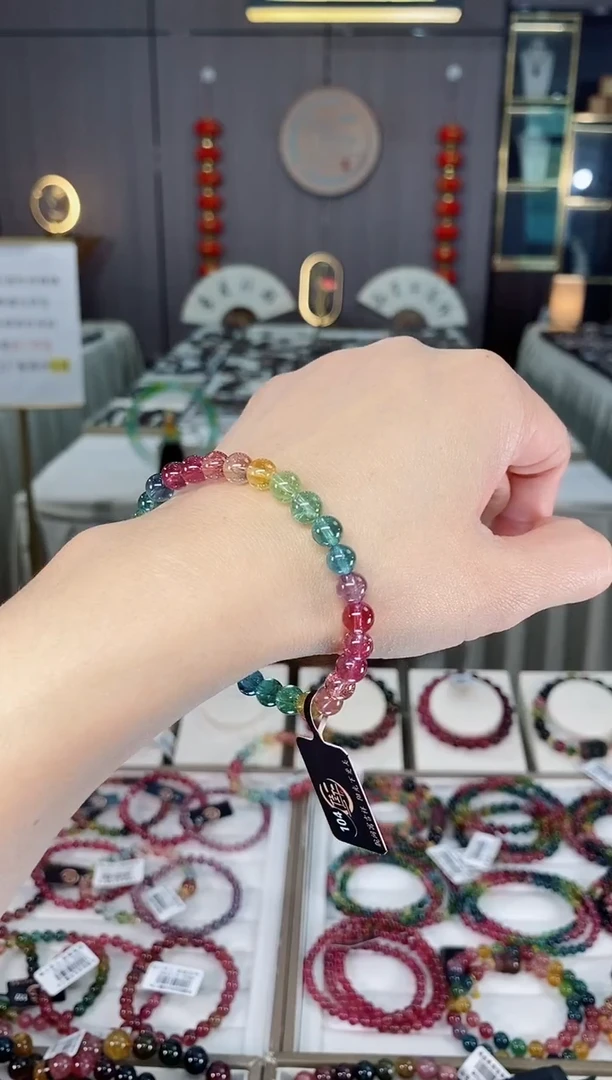 未镶嵌老矿碧玺彩虹单圈手串6mm+碧玺hon多样性发货一条