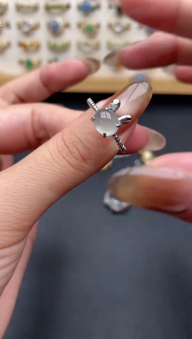 翡翠戒指银S925镶嵌一物一证一礼盒