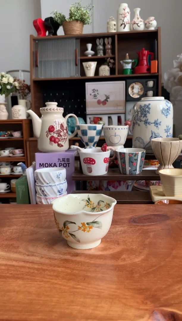 瓷金桂花花口杯 送勺