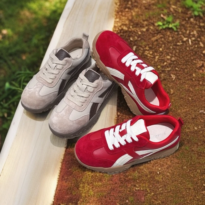 真皮橡胶底德训鞋女鞋子新款秋季爆款透气百搭休闲运动鞋拼色旅游