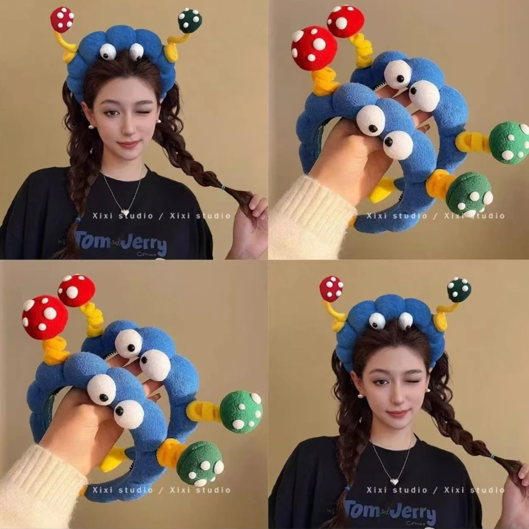 装下可爱！可爱毛绒大眼仔发箍！高颅顶趣味压发发卡女发捆盘发器