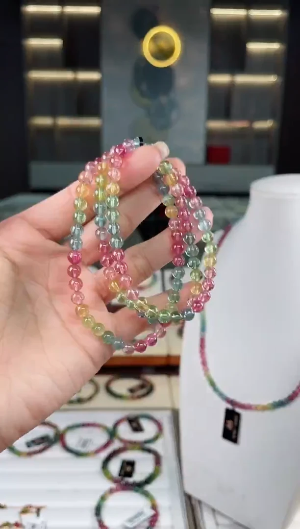 未镶嵌老矿碧玺彩虹单圈手串6mm+碧玺（多样性发一条）T