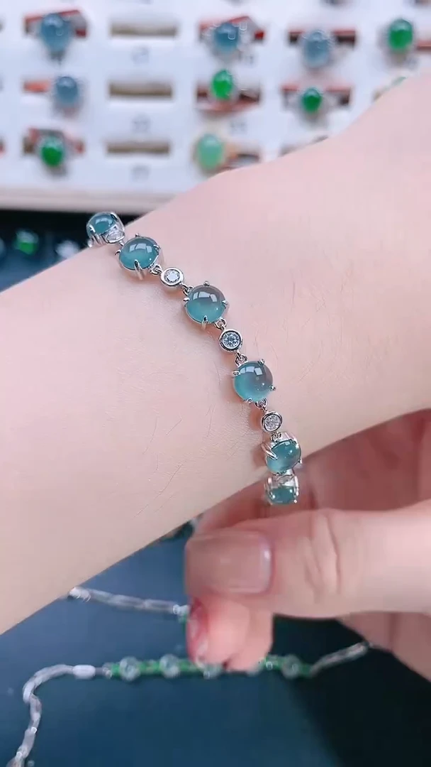 银S925镶嵌手链翡翠天然翡翠