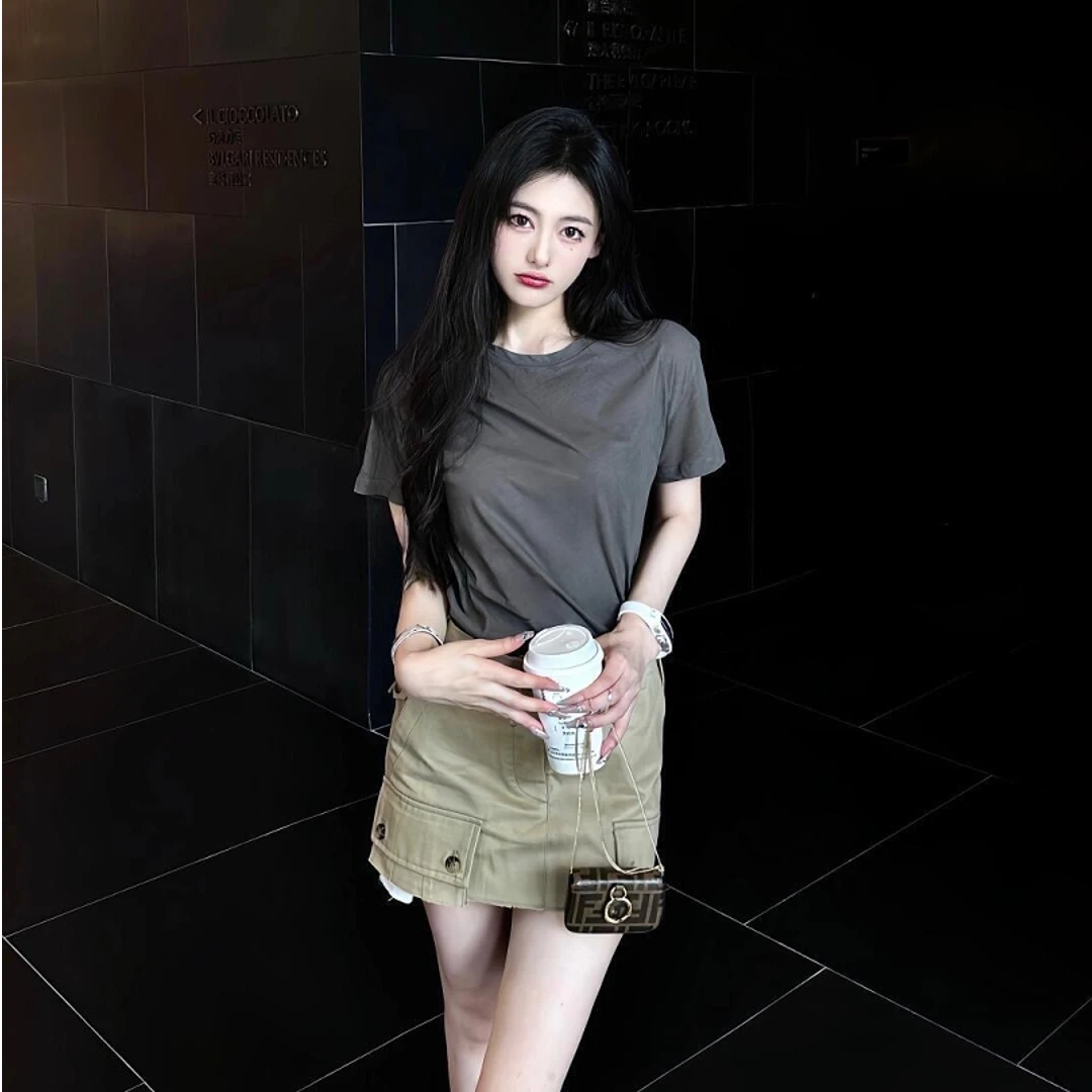 女装夏装套装2025新款爆款时尚显瘦短袖上衣小众韩版修身高腰短裙