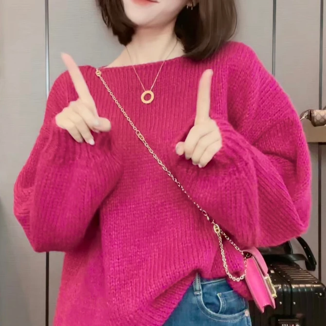 秋季宽松慵懒风韩版针织衫女春秋多巴胺穿搭减龄长袖软糯毛衣罩衫