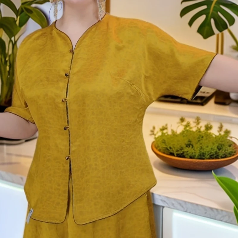 黄色龟裂纹中式上衣
