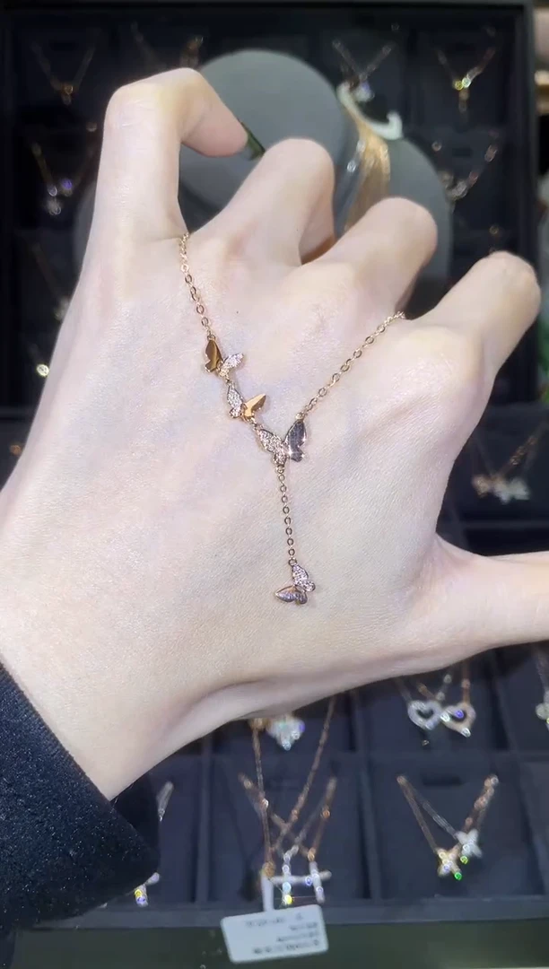 【闪购商品】钻石套链18K金镶嵌18K金玫  多人 蝴蝶流苏