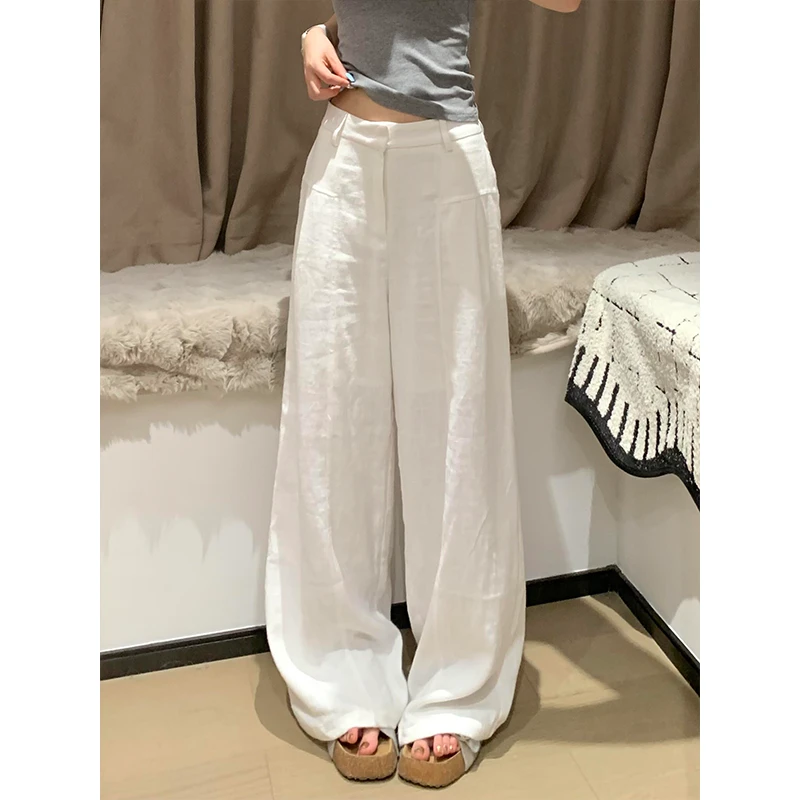 裤长112cm高个子加长白色裤子棉麻休闲裤女夏高腰宽松阔腿拖地裤