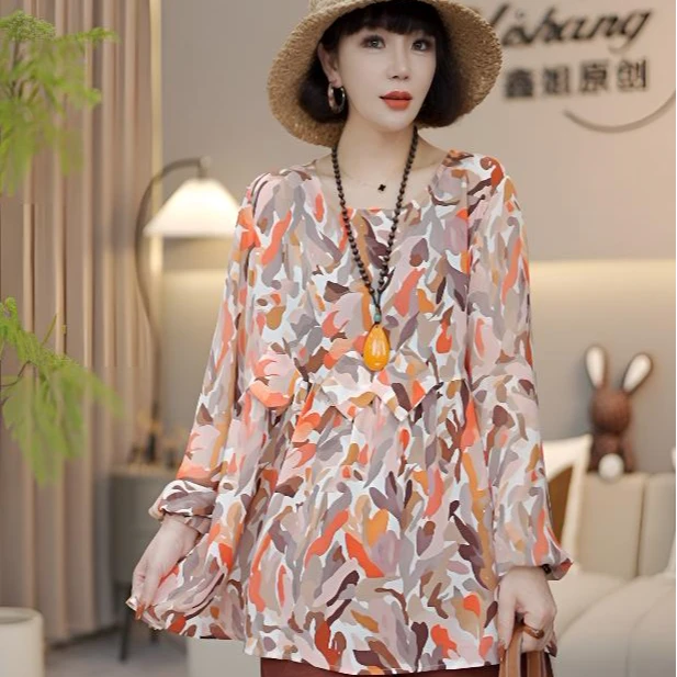XX&【韩版小众设计师款】XX8018#2025年春季印花气质百搭上衣