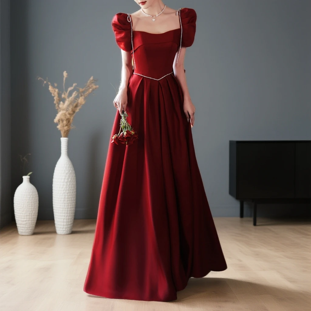 敬酒服新娘2025秋季新款缎面简约气质礼服答谢宴泡泡袖结婚敬酒服