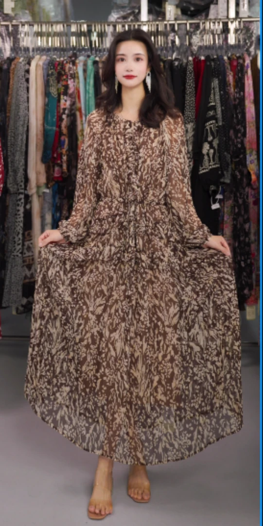 新！【鹿鹿真丝-摩卡森林】--桑蚕丝连衣裙YY59192