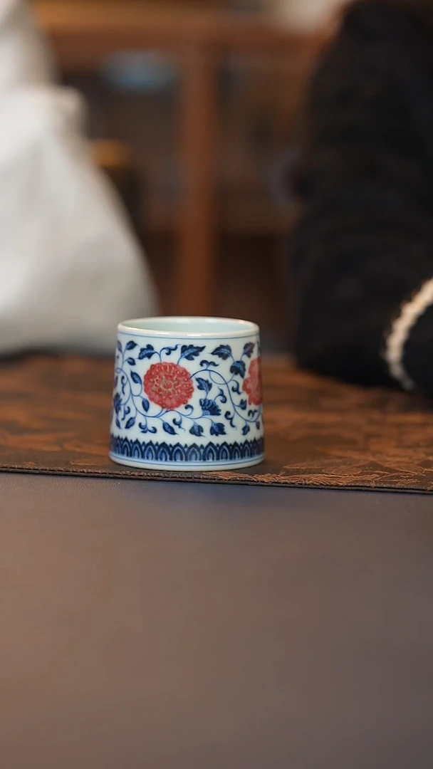 和然四季花卉釉里红小可乐杯
