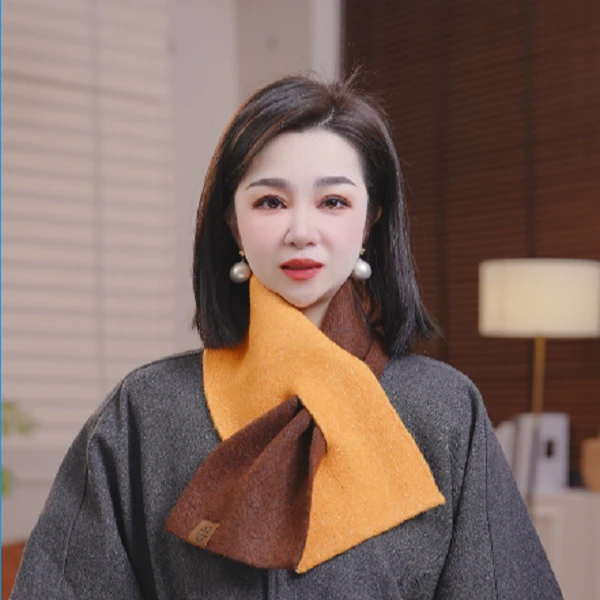 2025秋冬新款百搭时尚针织羊毛短款围领拼接色围巾围脖