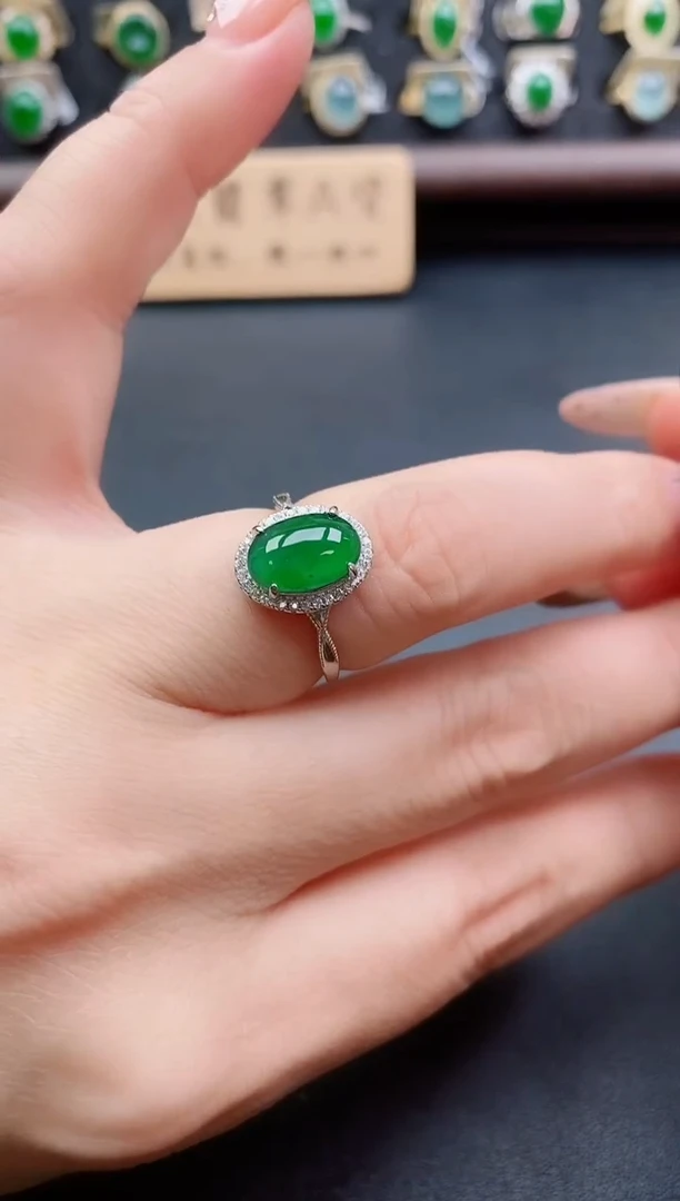 银S925镶嵌戒指翡翠1