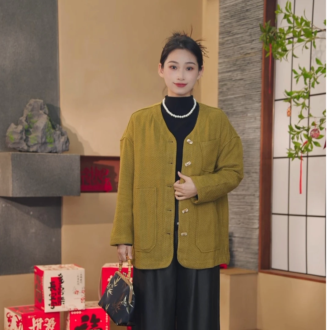 桑蚕丝柞蚕丝宽松型通勤风开襟长袖厚款短外套女装外套时尚99382